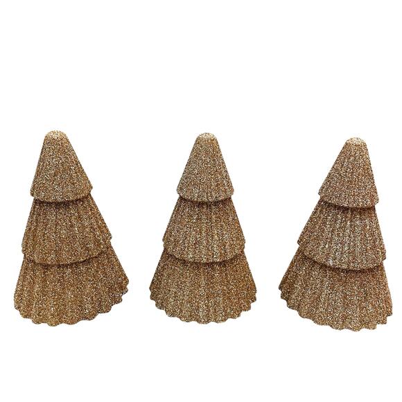 Gold Glitter Christmas Tree LED Wax Candles Set of 3 Holiday Glam New - Picture 9 of 10